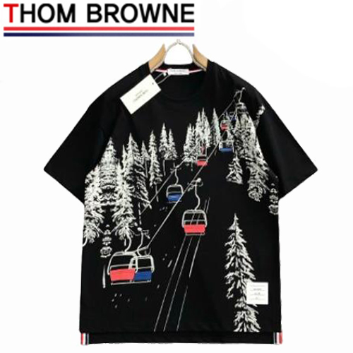 THOM BROWNE-05087 톰 브라운 블랙 프린트 장식 티셔츠 남성용
