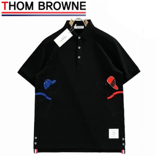 THOM BROWNE-05088 톰 브라운 블랙 아플리케 장식 폴로 티셔츠 남성용