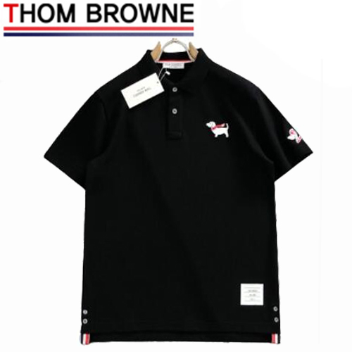 THOM BROWNE-05089 톰 브라운 블랙 도그 아플리케 장식 폴로 티셔츠 남성용