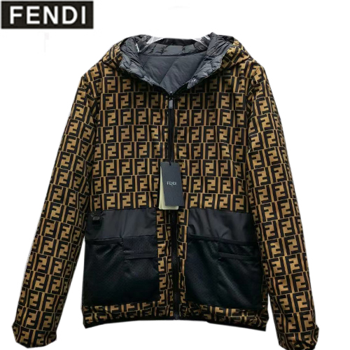 FENDI-101413 펜디 브라운/블랙 더블 F 퀄팅 후드 재킷 남성용