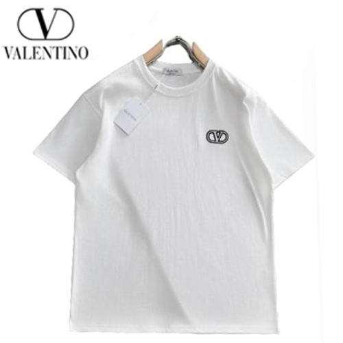 VALENTINO-04294 발렌티노 화이트 V 로고 아플리케 장식 티셔츠 남성용