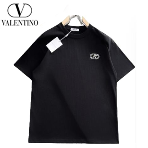 VALENTINO-04295 발렌티노 블랙 V 로고 아플리케 장식 티셔츠 남성용