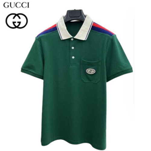 GUCCI-07037 구찌 그린 Web 스트라이프 장식 폴로 티셔츠 남성용