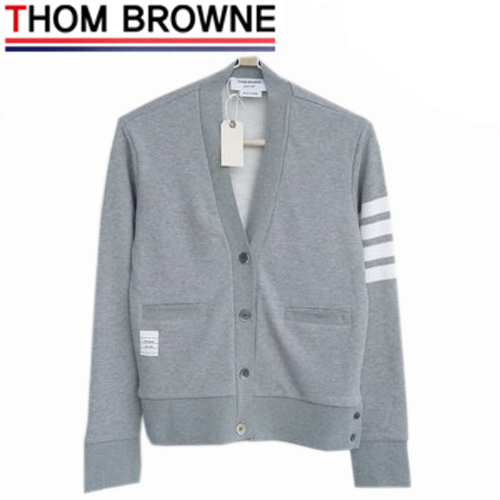 THOM BROWNE-09138 톰 브라운 그레이 니트 코튼 스트라이프 장식 가디건 여성용