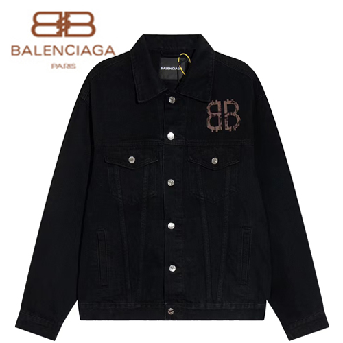 BALENCIAGA-08091 발렌시아가 블랙 BB 프린트 장식 데님 셔츠 남여공용