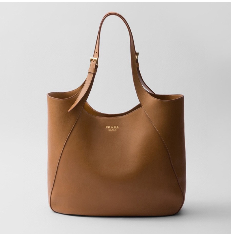 [스페셜오더]PRADA-1BG512 프라다 레더 토트백 레터링 로고 금장 브라운