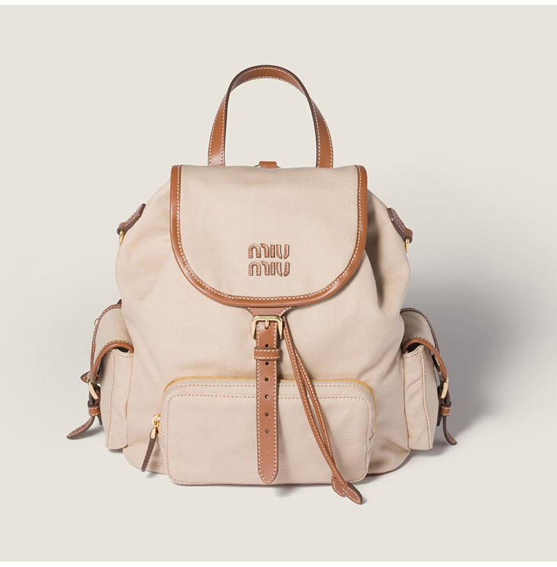 [스페셜오더]MIUMIU-5BZ042 미우미우 캔버스 및 가죽 백팩 베이지