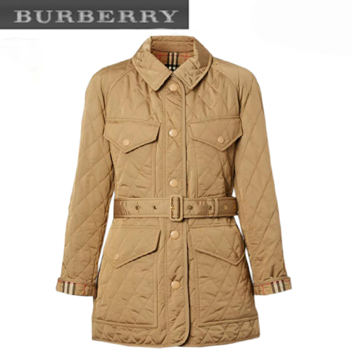 BURBERRY-80358871 버버리 베이지 다이아몬드 퀼팅 나일론 캔버스 필드 재킷 여성용