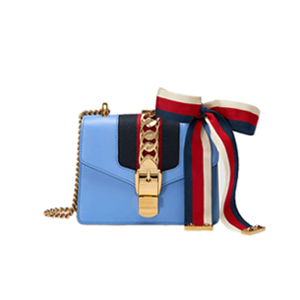 [스페셜오더]GUCCI-431666 4367 구찌 Sylvie 가죽 나일론 web 리본 장식 미니 체인백 라이트 블루 