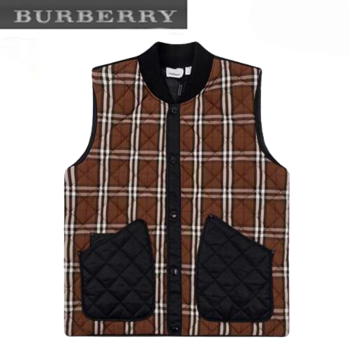 BURBERRY-10104 버버리 브라운 체크 무늬 퀄팅 조끼 남성용