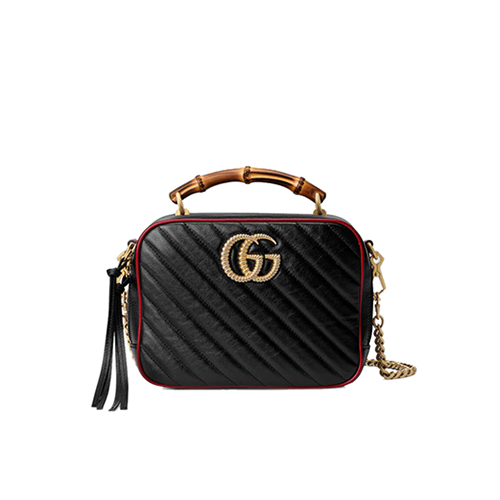 [스페셜오더]GUCCI-602270 8277 구찌 GG 마몽 블랙 마틀라세 가죽 뱀부 스몰 숄더백