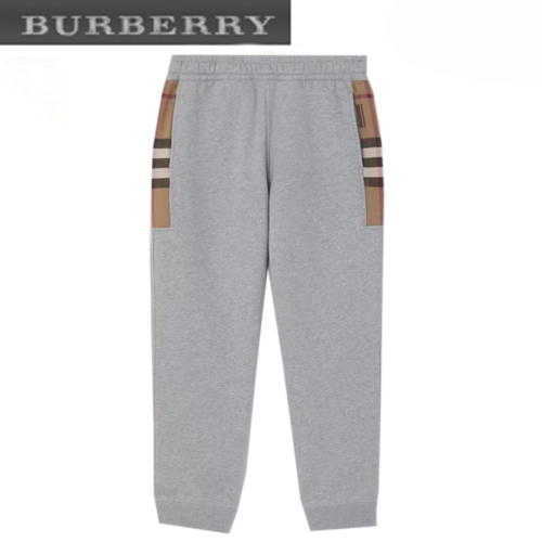 BURBERRY-80590661 버버리 라이트 그레이 체크 패널 코튼 조깅 팬츠 남성용