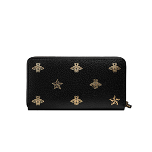 GUCCI-495062 8474 구찌 블랙 가죽 꿀벌 스타 프린트 집 어라운 월릿