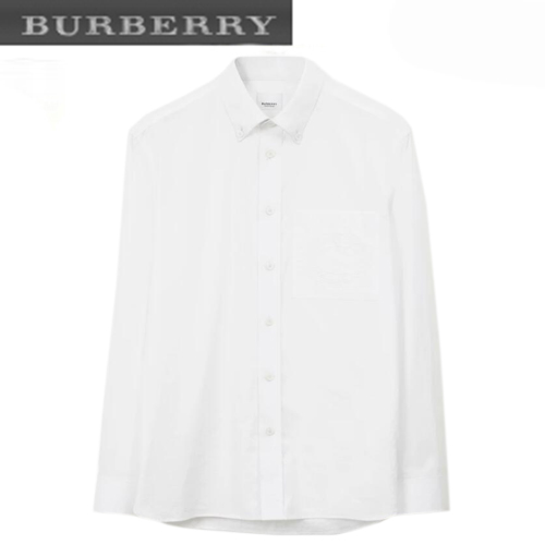 BURBERRY-80648741 버버리 화이트 엠브로이더리 오크 리프 크레스트 스트레치 셔츠 남성용