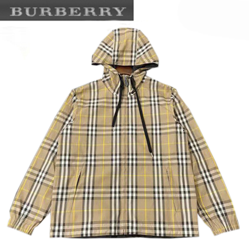 BURBERRY-09295 버버리 베이지 체크 코튼 후드 티셔츠 남성용