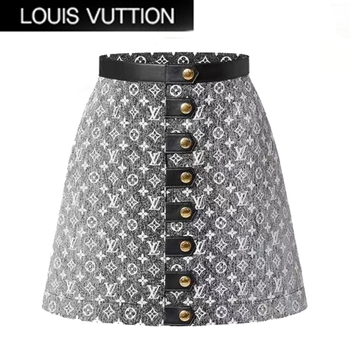 LOUIS VUITTON-1AAUP4 루이비통 그레이 모노그램 데님 버튼 탭 스커트