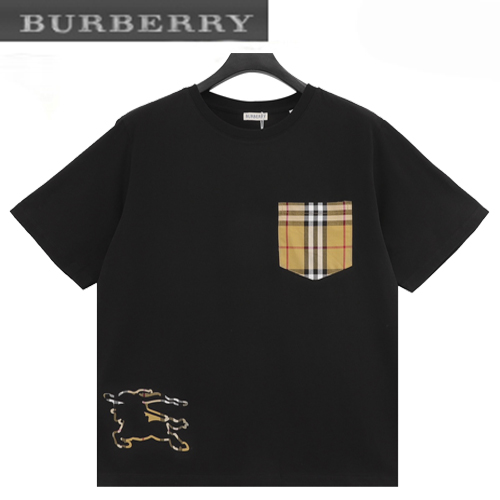 BURBERRY-05137 버버리 블랙 체크 무늬 디테일 티셔츠 남성용