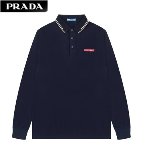 PRADA-03127 프라다 네이비 코튼 긴팔 폴로 티셔츠 남성용