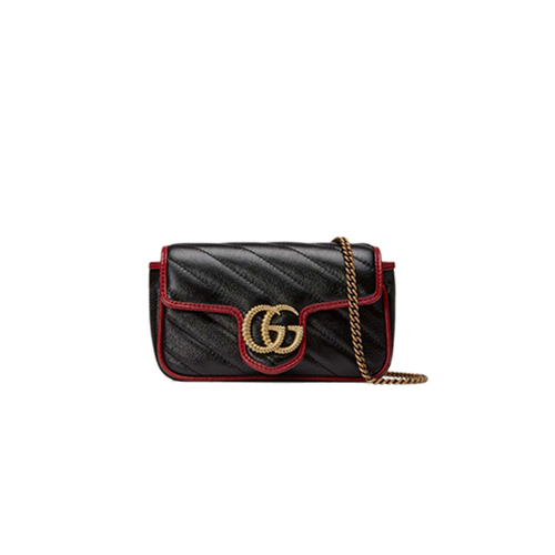 [스페셜오더]GUCCI-574969 8277 구찌 GG 마몽 블랙 사선형 마틀라세 가죽 슈퍼 미니백