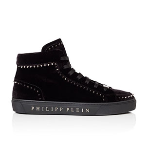 PHILIPP PLEIN-MSC0477 필립 플레인 로즈 블랙 벨벳 미드 탑 스니커즈 남성용