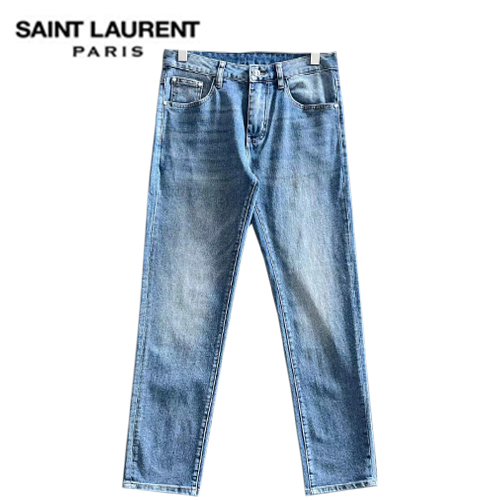 SAINT LAURENT-02278 생 로랑 라이트 블루 YSL 시그니처 장식 청바지 남성용