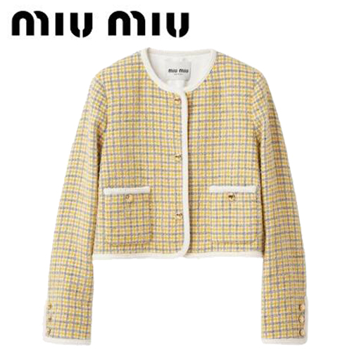 MIUMIU-MH1875 미우미우 옐로우 싱글 브레스티드 부클레 재킷 여성용