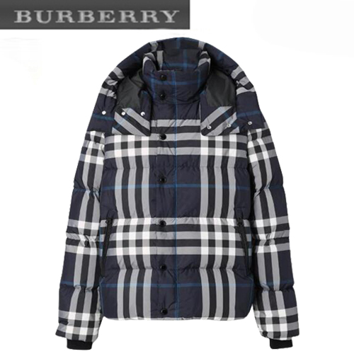 BURBERRY-80592121 버버리 네이비 체크 후드 퍼퍼 재킷 남성용